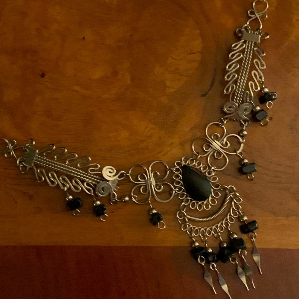Black Peruvian Necklace with Natural Stones